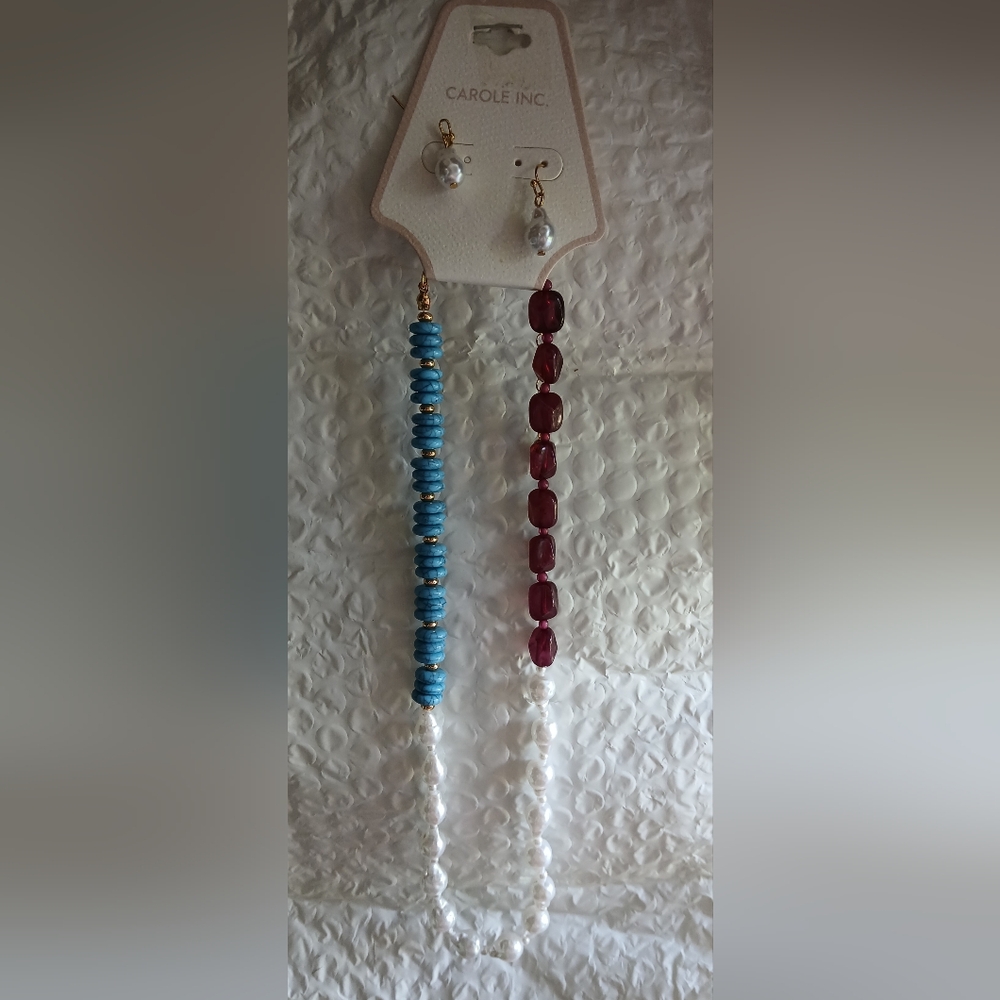Blue and Red Cascading Crystal Earrings